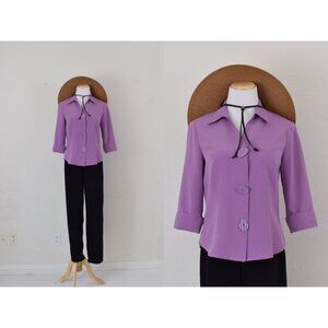 Vintage 90s Purple Stretch Blouse‎ by Kathy Chen | size 8